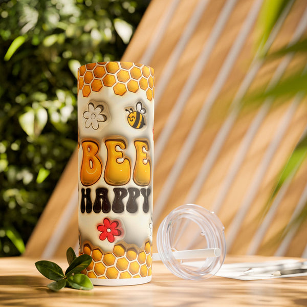 🐝 "Bee Happy" 20oz Skinny Tumbler – Honeycomb & Bee Design 🌼