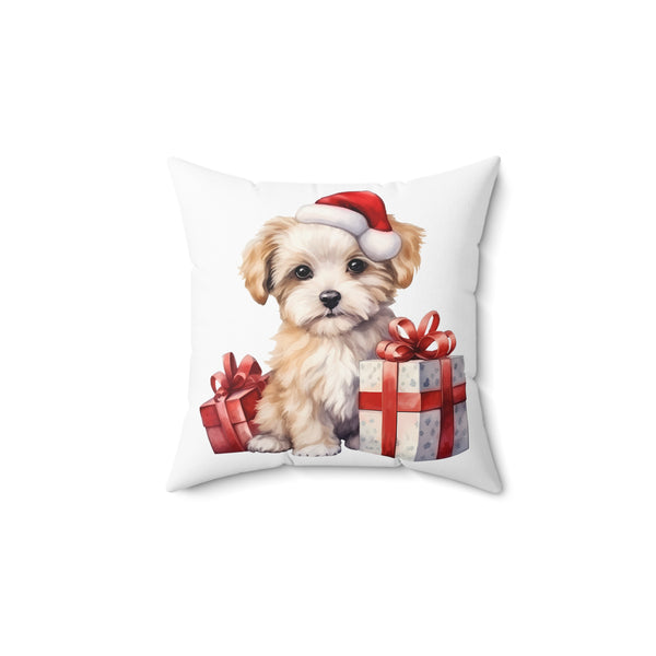 Christmas Puppy Design Spun Polyester Pillow, Festive Double-Sided Cushion, Cozy Holiday Decor, Zippered Dog Pillow
