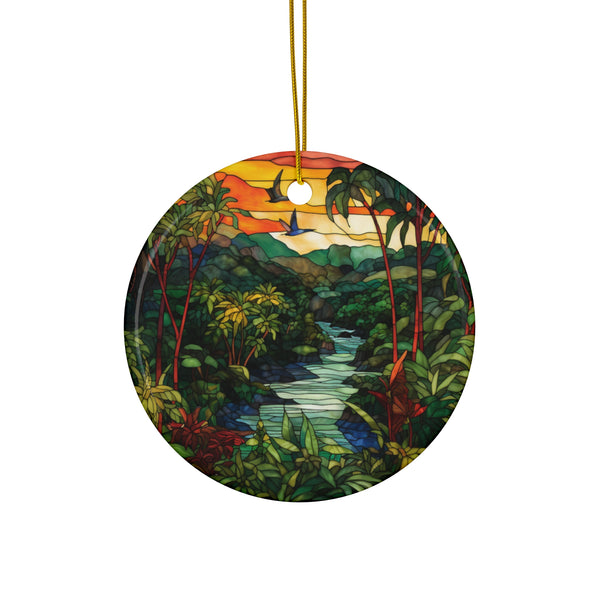 🌿 Tropical Sunset Ceramic Ornament – Circle Shape 🌞