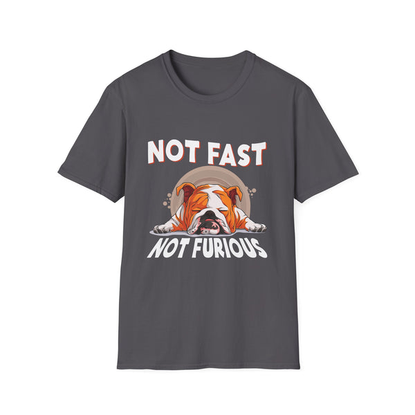 English Bulldog Sleeping Not Fast Not Furious Funny Slogan Unisex Softstyle T-Shirt