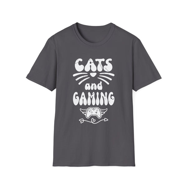 Cats And Gaming Funny For Gamer, Cat Lover, Cat Mom, Cat Dad T-Shirt Unisex Softstyle T-Shirt