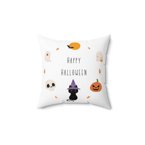 Happy Halloween Spun Polyester Square Pillow, Double-Sided Print Cushion, Festive Home Decor, Zippered Pillow Cover