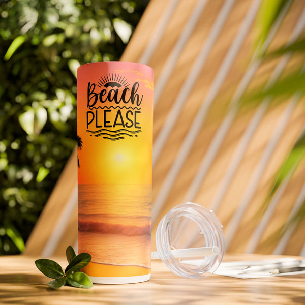 🏖️ "Beach Please" Tropical Tumbler – 20oz 🌅