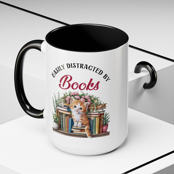 Easily Distracted by Books Cat Mug! 📚😺