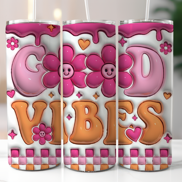 🌸 Good Vibes Only – 20oz Skinny Tumbler 🌸✨
