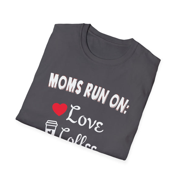 Mom Tee - Moms Run on Love, Coffee and Wine Tee Unisex Softstyle T-Shirt